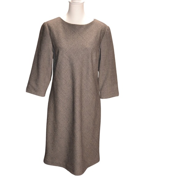 Vintage Wool Houndstooth Shift Dress 3/4 Sleeve Minimalist Classic Luxury Clean - Picture 4 of 7